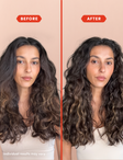 Before and After photos of a model who used the Fable& Mane Hydrating Shampoo. 