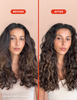 Before and After photos of a model who used the Fable& Mane Hydrating Shampoo. 