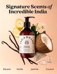 Signature scents of India: Banana, Vanilla, Jasmine and Coconut. 