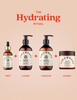 Four Fable of Mane skincare bottles and jar arranged on a peach background with the headline 'The Hydrating Ritual' and labels for Treat, Cleanse, Condition, and Nourish.